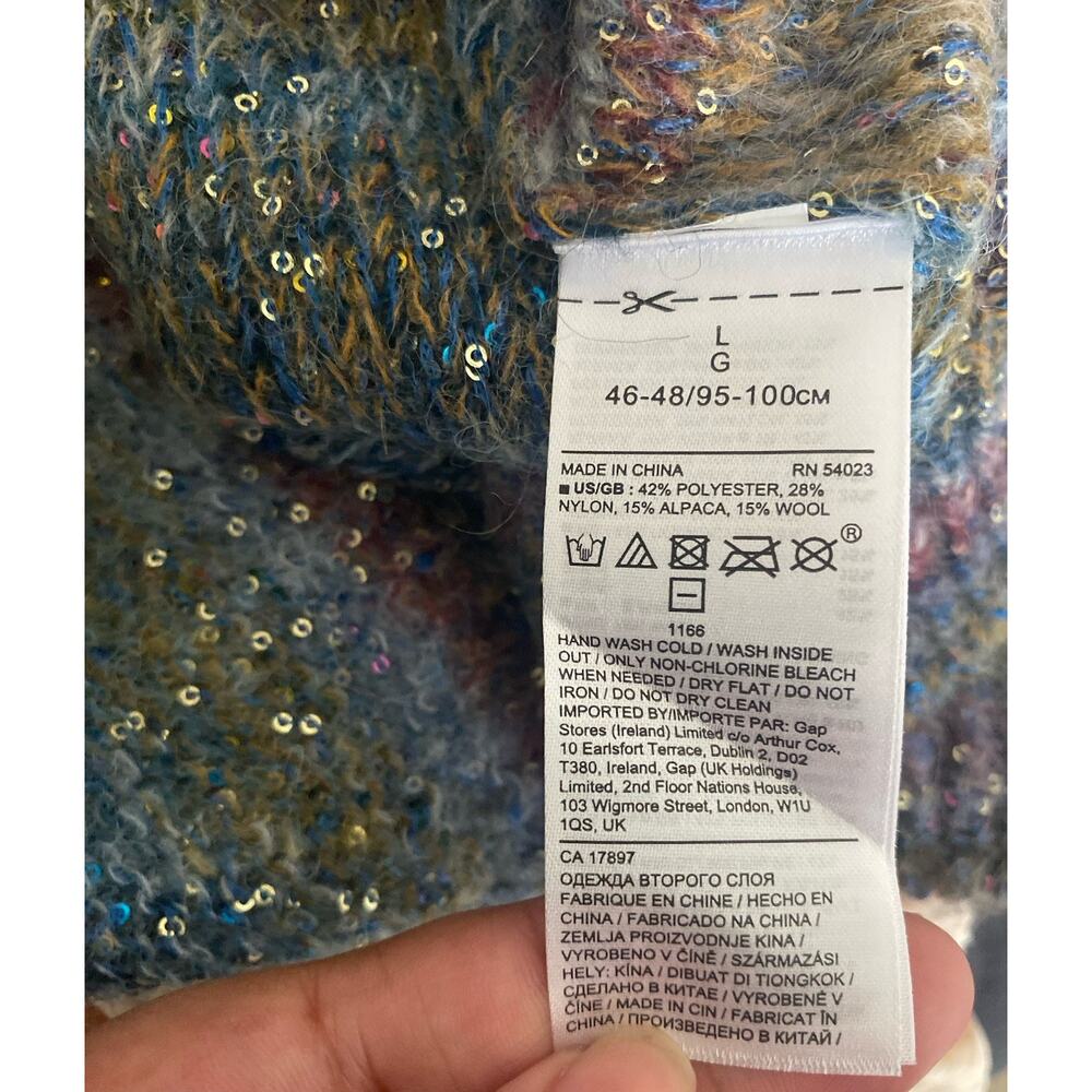 Banana Republic Rainbow Ombre Sequin Sweater Womens Large V Neck - Picture 5 of 5